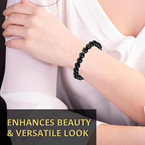 ANAYA AGATE Healing Crystal Bracelet for Women and Men – 8mm Round Beaded Bracelet for Men and Women – Unisex Stretchy Gemstone Bracelet for Healing and Protection - color: Black Tourmaline