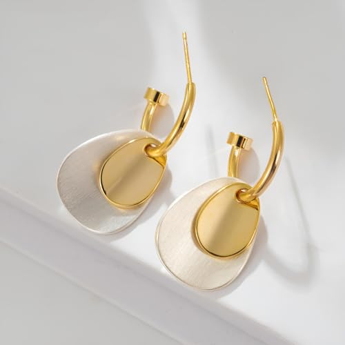 Gold and Silver Hoop Dangle Earrings for Women Trendy Two Tone Geometric Earrings Mixed Metal Earrings Jewelry