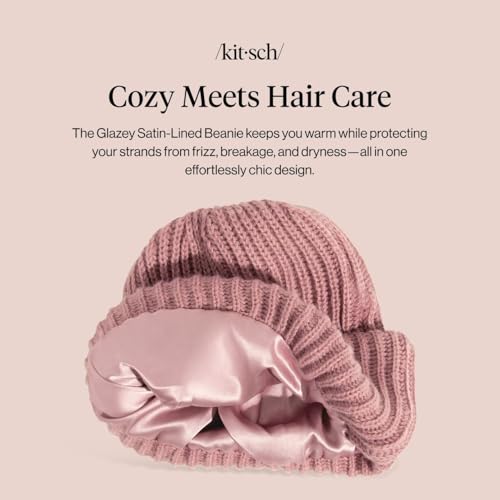 Kitsch Glazey™ Satin Lined Beanie for Men and Women – Cozy Winter & Anti Frizz Beanies for Men, Stylish Hat for All Hair Type - color: Blush