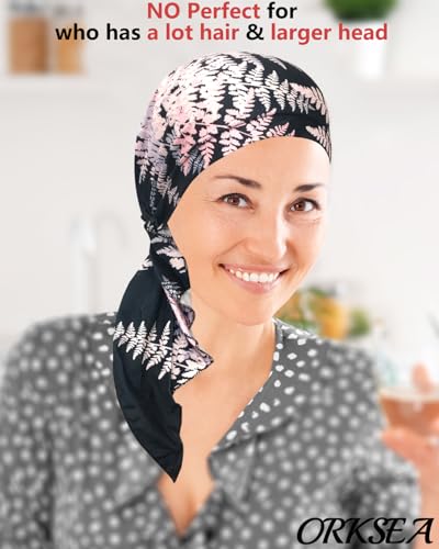 Chemo Headwear for Women Pre-Tied Head Scarf Headwraps Soft Turbans Cancer Hats Chemo Beanie Coverings Scarves - color: Black Flower2