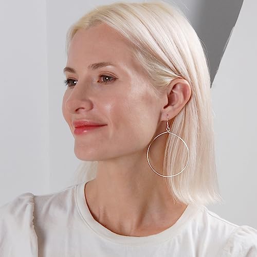 Dangle Hoop Earrings for Women - Minimalist Geometric Round Drop Hoops - Hypoallergenic, Safe for Sensitive Ears - Plated in 18K Gold or 925 Sterling Silver - color: 3.2" inch - 925 Silver Plated