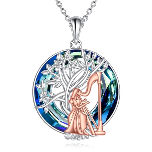 YFN Tree of Life Necklace Sterling Silver Crystal Jewelry Graduation Birthday Gifts for Women - color: Harp