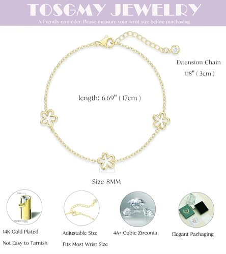 Dainty Silver Gold Bracelets for Women Trendy Non Tarnish 14K Gold Plated Cute Clover Bracelet Stackable Daisy Cubic Zirconia Diamond Charm Bracelet Stack Waterproof Jewelry Gifts - color: C- Daity Bracelet- Gold