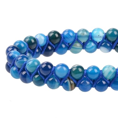 MASSIVE BEADS Double Layer Natural Chakra Healing Power Crystals Macrame Bracelet Yoga Stone Beads Gemstone Meditation Relax Anxiety Bangle for Unisex Women Men - color: Blue Stripe Agate, size: 6mm