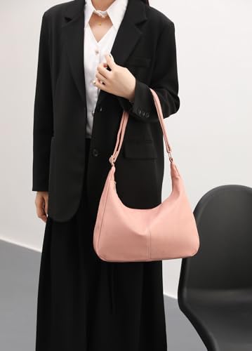 Hobo Bags for Women Foldable Vegan Leather Shoulder Handbag Slouchy Tote Crossbody Purses - color: Pink