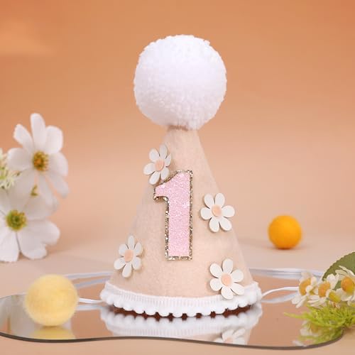 Daisy 1/2 Birthday Cone Hat - Bohemian 6 Months Birthday Decorations,Spring Flower Party Crown Photo Props - color: 1st Brithday