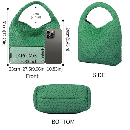 Woven Purses Bag for Women, Vegan Leather Handwoven Bags with Mini Handmade Purse - color: Forest Green