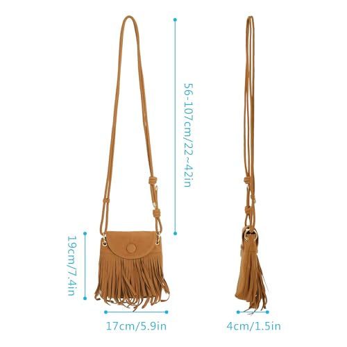 Women Leather Fringe Messenger Bag Mini Hobo Crossbody Tassel Shoulder Bags - color: Suede Brown