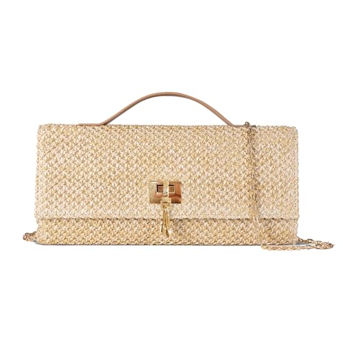 NEWBELLA Handwoven Women's Clutch Purse, Crossbody Bag with Adjustable Strap for Evening & Casual Use - color: Beige