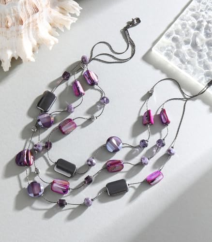 FULU AUTUMN Beaded Statement Necklaces for Women Shell Bead Chunky Collar Necklace Summer Layer boho Costume Jewelry for Her - color: Purple