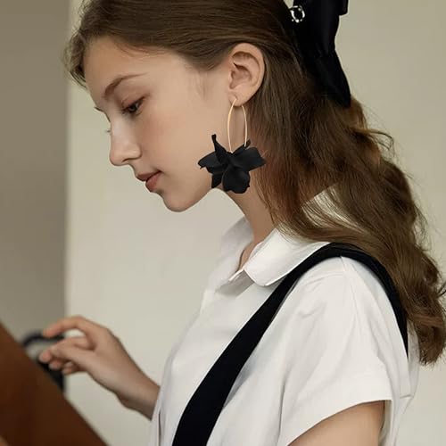 Exaggerated Bohemian Resin Rose Flower Petal Dangle Drop Earrings Long Acrylic Tiered Floral Tassel Earring for Women - color: Black