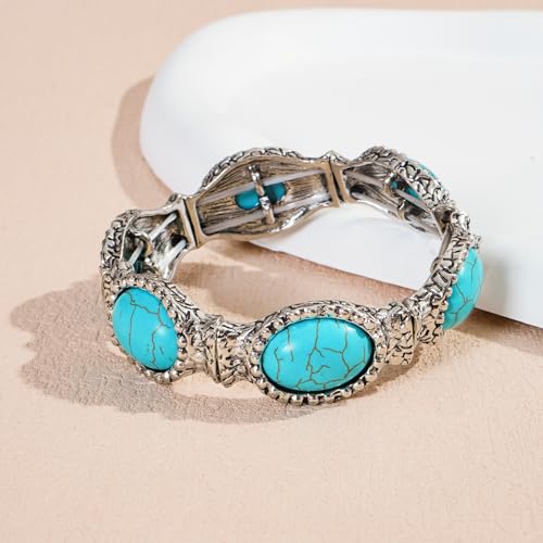 Turquoise Beaded Stretch Bracelets Bohemian Stackable Bracelets Y2K Summer Beach Bracelets Jewelry for Women - color: Silve-C