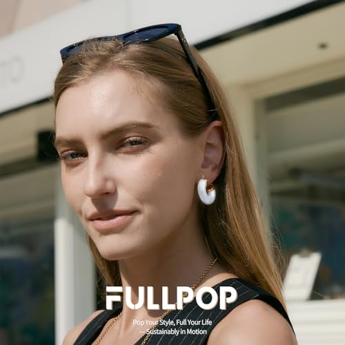 Fullpop Vintage Earrings for Women, Chunky 14K Gold Plated Resin Hoop Earrings Lightweight Hollow Drop Earrings Hypoallergenic Earrings for Women Vintage Anthropologie Jewelry Gifts for Women - size: Round-White