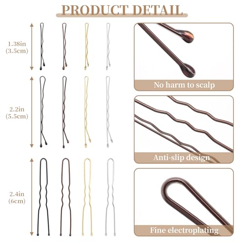 QIUTIMIY 300 Pcs 2.2 Inch Wave-Shaped and U-Shaped Bobby Pins Mix Metal Hair Pins Hair Accessories for Women Stylists Hair Sticks Girl - color: Multi-colored, size: W2.2U-Multi