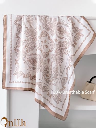 Silky Scarf for Women Lightweight Satin Bandanas Neck Hair Wrap For Sleeping Head Scarves 27.5" - color: A10 Light Brown Swirling/27.5"