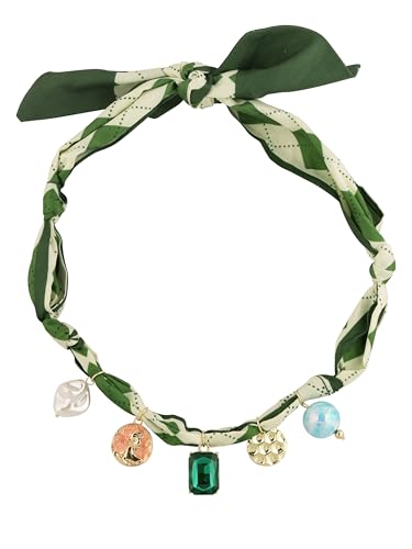 MINACHI Red Boho Charm Choker Necklace, Silk Cloth Band with Dangling Charms, Retro Festival Jewelry For Women - style: Necklace NECK.015