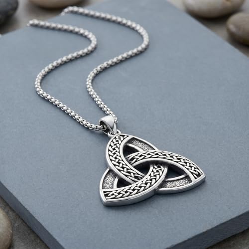 Celtic Necklace for men Sterling Silver Celtic Knot Triquetra Triangle Trinity Necklace Gift for Men - color: F-Silver