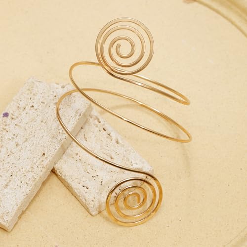 BOMAIL 2Pcs Gold Arm Cuff Bracelets Set for Women | Open Adjustable, large Upper Arm Bangles, Coil Swirl Armlet,Ren Faire Armband,Minimalist ,Goddess - style: C Style