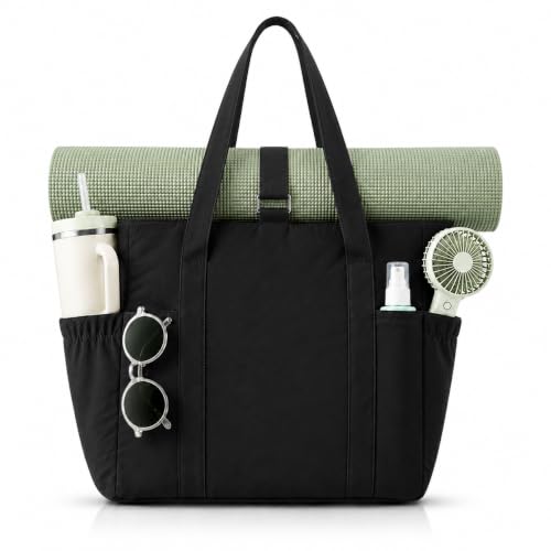Tote Bag for Women, 26L Capacity Travel Purses Work Bag, Small Zipper Tote Bag for Travel Nurse Gym Teacher - color: Black