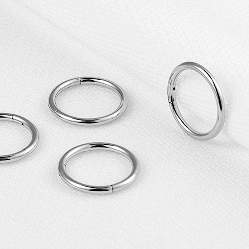 4Pcs 16G 18G 20G Surgical-Steel-Piercing-Ring-Nose-Rings-Hinged-Hoop-Earrings,6mm 8mm 10mm 12mm Seamless Stainless Steel Clicker Eyebrow Septum Piercing Hoop,Sliver Black Gold Rose Gold Rainbow Body Jewelry Set - color: 18G 8mm Silver