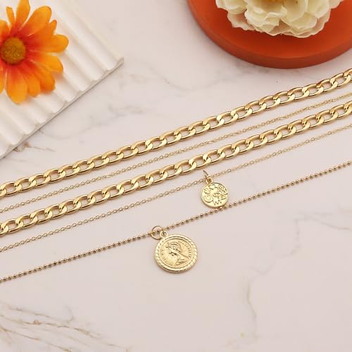Todenb Pirate Necklace for Women Pirate Costume Accessories Pirates Outfit Jewelry Gold Coin Pendant Necklace Gold Layered Necklaces Halloween - color: B-Gold