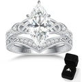 4CT Moissanite Marquise Engagement Ring Set for Women, Heart Shaped Celtic Knot D Color VVSI S925 Sterling Silver Promise Wedding Band, Bridal Festival Gift with Certificate & Box