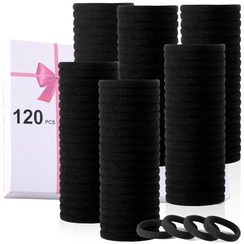 LuSeren 120PCS Black Hair Ties for Thick Hair – Seamless No Damage Elastic Ponytail Holders, Black Hair Band,Bulk Nylon Hair Elastics for Women - color: Black