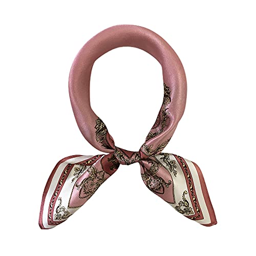 FONYVE 100% Mulberry Silk Scarfs for Women-Lightweight Square Satin Head Scarf-Small Silk Hair Scarf for Sleeping 21"x21" - color: 03 Chain Pink