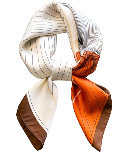 Saiusloa Neck Scarf For Womens Silky Head Scarves Hair Bandanas Square Scarf Fashion Accessories lightweight - color: 25-orange Geometry