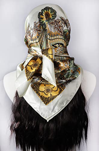 vabovin Satin Head Scarf for Women Silk Like Hair Scarf, 35 x 35 in | Silk Feel Fabric, Hair Wrap for Sleeping, Headscarf and Neck Scarf, Square Bandana Style, Fashion Accessory - color: 006 Light Yellow Cashew