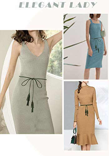 TeeYee Women Girls Multi Colors Braided Waist Tie Belt/Rope/Chain with Tassel Fringe Wrap Cloth Belts for Ladies Dress Pants - color: Army Green