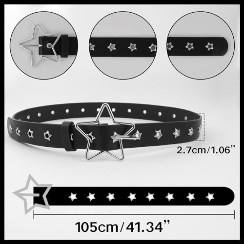 MILAKOO Punk Leather Waist Belt for Women Vintage Accessories for Hippie Skateboarding Enthusiasts - color: A: Black-star