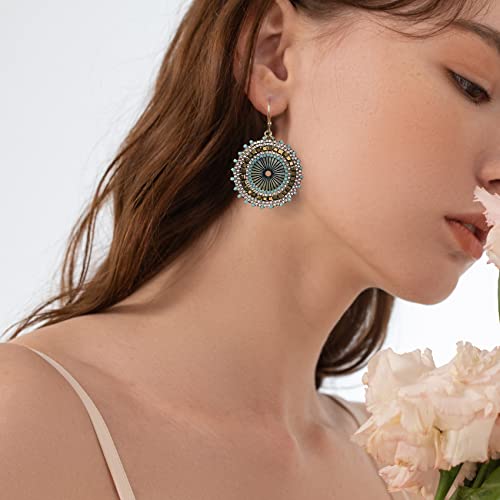 Colorful Bead Earrings For Women Summer Beach Handmade Bead Earrings Bohemia Hoop Dangle Earring For women - color: Brown