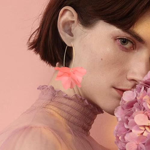 Exaggerated Bohemian Resin Rose Flower Petal Dangle Drop Earrings Long Acrylic Tiered Floral Tassel Earring for Women - color: Meat Pink