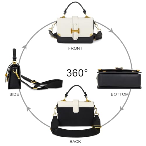 LL LOPPOP Women's Small Classy Crossbody Purse Top Handle Handbags Leather Satchel Bags for Women - color: A-black White(2035)