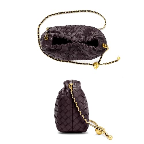 Joryin Woven Women's Crossbody Bag & Evening Purse, Trendy Dumpling Clutch & Hobo Cloud Shoulder Bag Trendy Dumpling Clutch - color: Woven Leather-dark Purpple