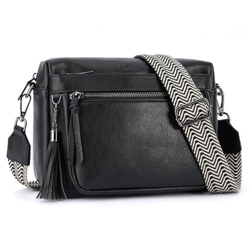 MEITRUE Crossbody Bags for Women, Vegan Leather Crossbody Purse Trendy Multi Pockets Shoulder Handbag with Tassel - color: 05-black