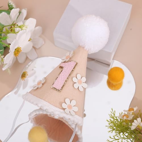 Daisy 1/2 Birthday Cone Hat - Bohemian 6 Months Birthday Decorations,Spring Flower Party Crown Photo Props - color: 1st Brithday