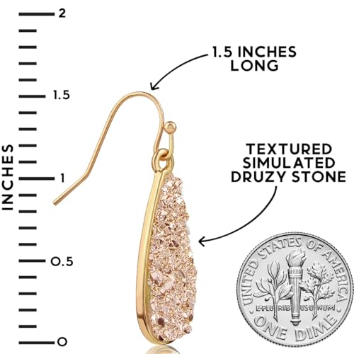 Teardrop Dangle Earrings for Women with Simulated Druzy Stones, in Gold or Rose Gold Tone - color: Gold - Gold Stone