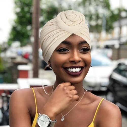 African Women Turban Caps Pre-Tied Twisted Turbans Head Scarf for Women Hair Wraps Cover Beanie Cancer Chemo Headwear - color: 1 Pack Flower: Solid White a