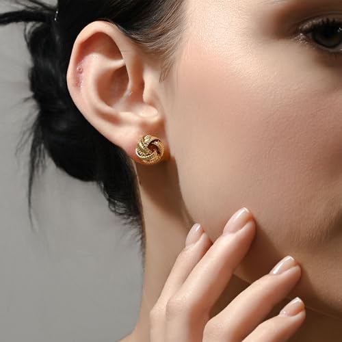 SEADAY 14K Gold Plated Hoop Stud Earrings for Women, Dainty Fashion Jewelry Accessories, Gifts for Women - color: Gold-Braided Knot