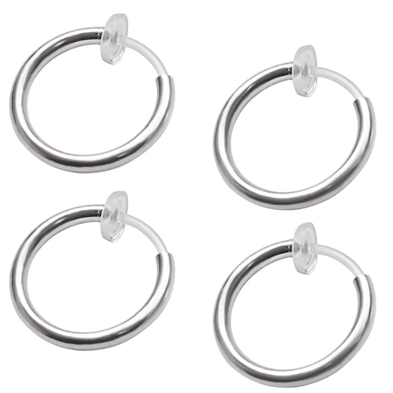 Silver Small for Women Comfortable Plastic Invisible Clip On Hoop Earrings Men Fake Nose Ring Faux Lip Septum Ring Fake Cartilage Earrings 12 mm Spike Cross Feather 15mm Unisex Gold Non Piercing Lobes - color: 12mm Silver