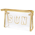 Clear Preppy Patch Makeup Bag, Sun Chenille Letter Bag for Beach, Pouch With Zipper, Travel Cosmetic Toiletry Bag for Women Girls Teens (Gold) - color: Gold