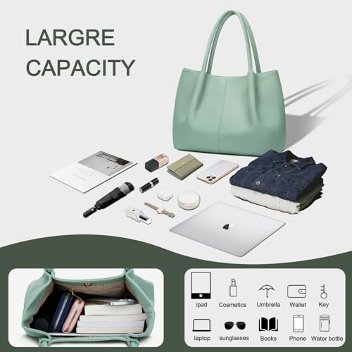 KKXIU Tote Bag for Women Vegan Leather Shoulder Purse Large Capacity Travel Bag - color: Light Green
