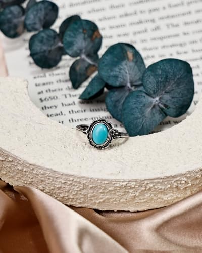 Turquoise Ring for Women, S925 Sterling Silver Boho Ring with Vintage Filigree Adjustable Design, Turquoise Birthstone Jewelry for Dating Daily Wear