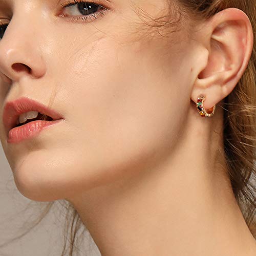 Colorful Hoop Earrings, Sparkly Crystal Cubic Zirconia Hoop Earrings for Women Hypoallergenic Small Hoop Earrings for Birthday Jewelry - color: Colorful