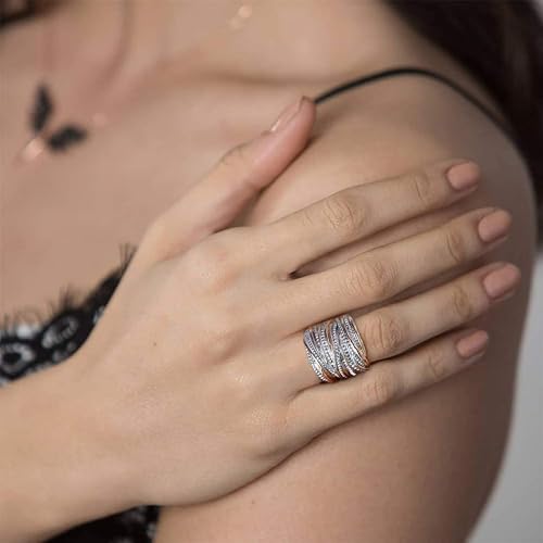 Mytys 2 Tone Intertwined Crossover Statement Ring Fashion Chunky Band Rings for Women Wide Index Finger Rings Costume Jewelry - color: Rose gold and silver