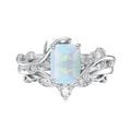 Natural Moss Agate Ring for Women 925 Sterling Silver Pear/Oval/Kite/Heart/Hexagon/Emerald/Coffin Cut Green Leaf Moss Agate Engagement Ring Promise Bridal Set Anniversary Birthday Jewelry Gifts - color: Emerald Cut Opal