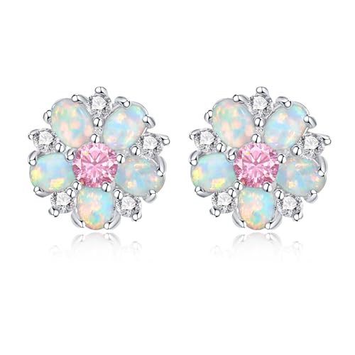 CiNily Flower Earrings,Opal Stud Earrings Sterling Silver or White Gold/Rose Gold Plated Ladies Flower Stud Earrings Cute Unique Earrings for Girls - color: Pink 2