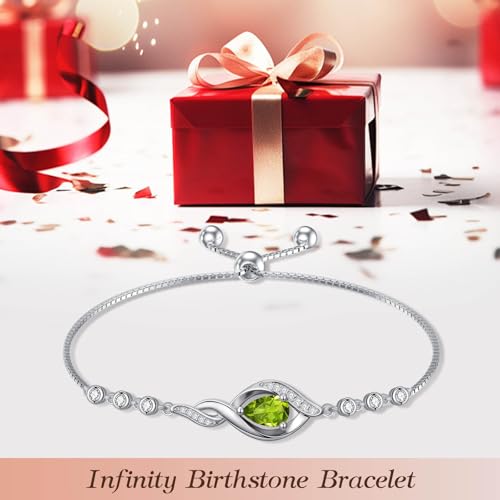 HPQQ Birthstone Bracelet for Women 925 Sterling Silver Infinity Love Jewelry Anniversary Birthday Mothers Day Gifts for Mom Wife Her - color: 08-August-Peridot